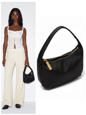Ralph Lauren Y2K Nylon Mini Hobo Shoulder Bag Black Gold Hardware Zip Minimalist